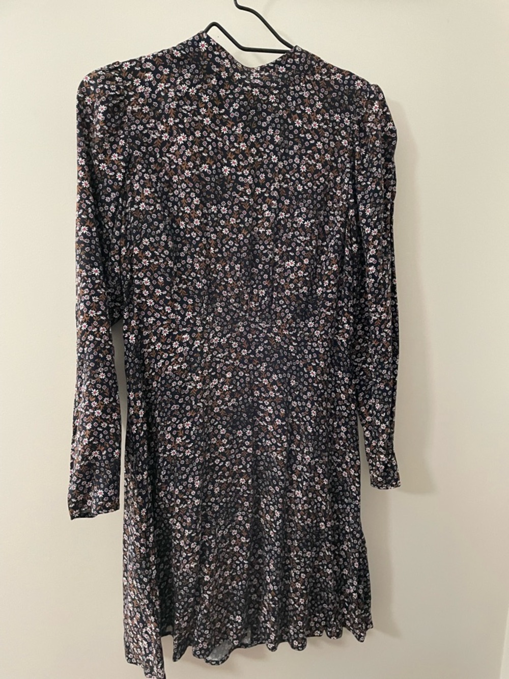 Floral Long-Sleeve Mini Dress - Black with Pink Floral